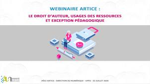 Webinaire ARTICE : Le droit d'auteur : usages des ressources et exception pédagogique